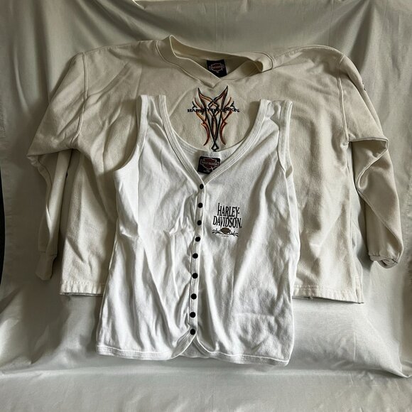 Harley-Davidson 2 White V-Neck Shirt Graphic XL Womens - Picture 1 of 13